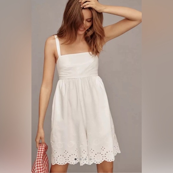 Maeve Pants - Anthropologie Maeve Large Sleeveless Eyelet Romper White 100% Cotton Shell